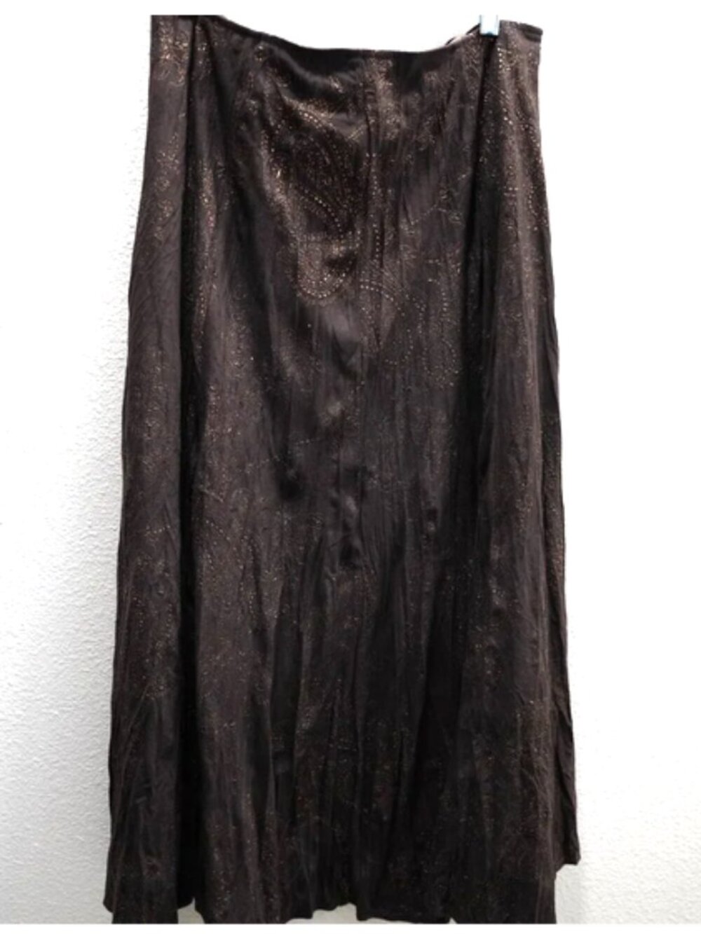 Chico's Chocolate Faux Suede W/Copper Design Crinkled Skirt size 1